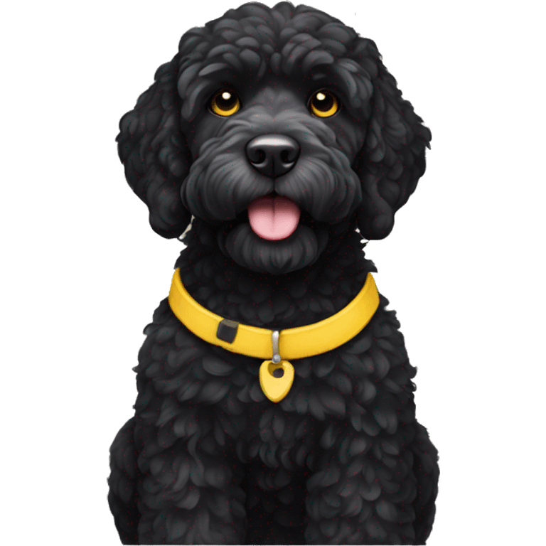 Black Portuguese water dog with yellow collar  emoji