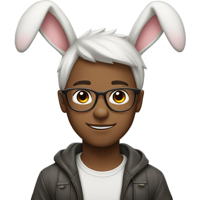 Boy with glasses and cute bunny ears  emoji