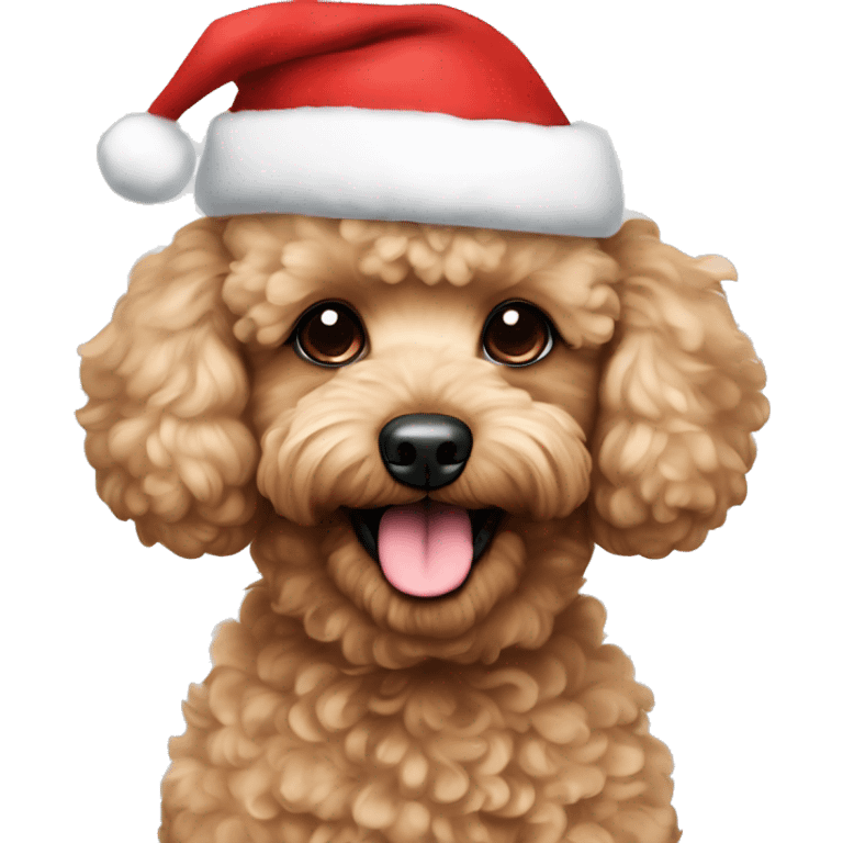 Fluffy tan toy poodle with Santa hat emoji