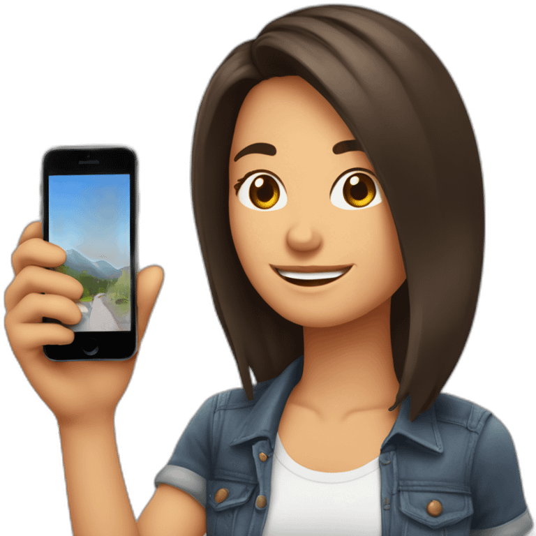 Brune aux cheveux courts qui se prend en selfie avec son téléphone emoji