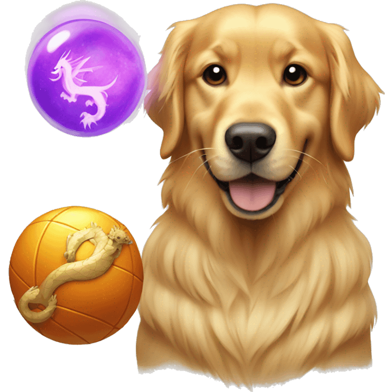 Golden Retriever with a dragon ball emoji