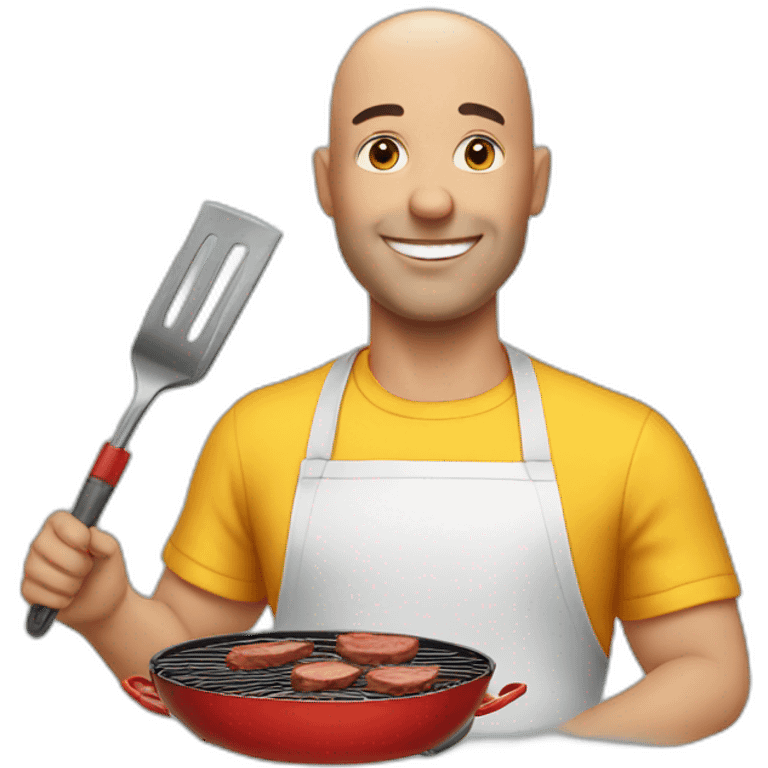 Bald man cooking bbq emoji