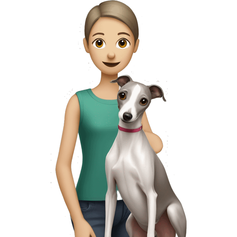 Italian Greyhound standing next to a girl with a short white haircut emoji