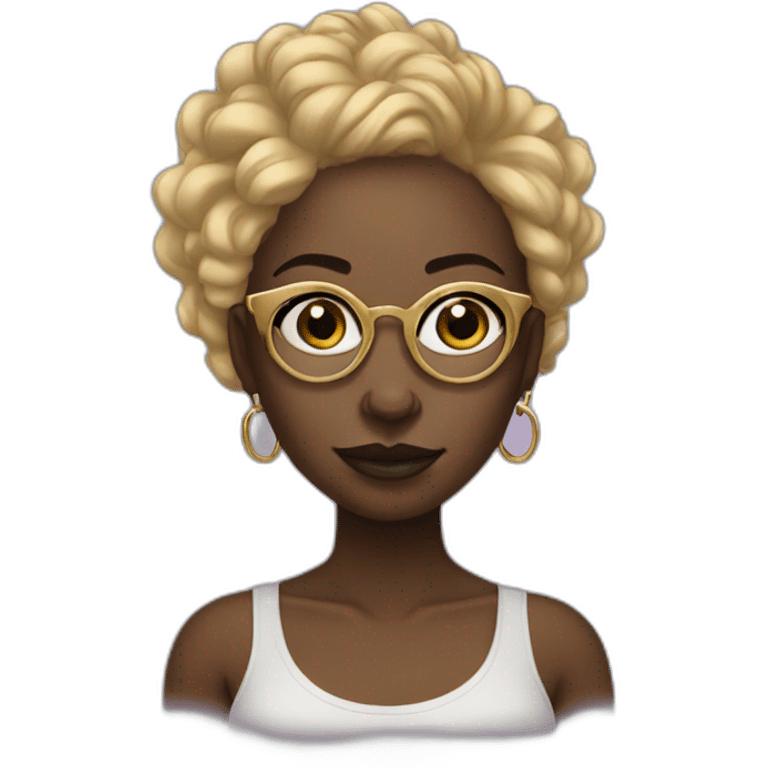 Black girl with locks half shaved and gold glasses emoji