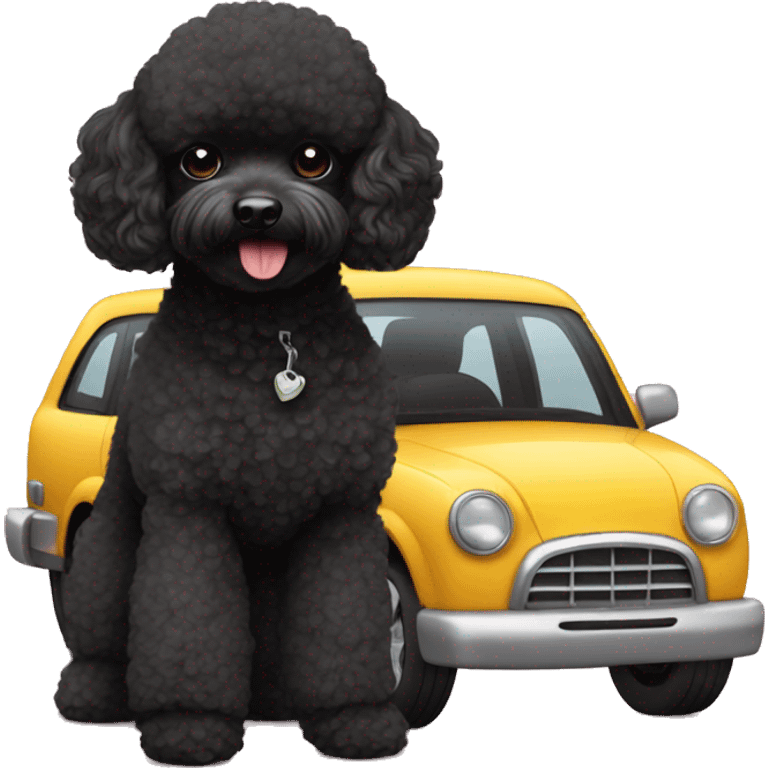 black toy poodle with a car emoji