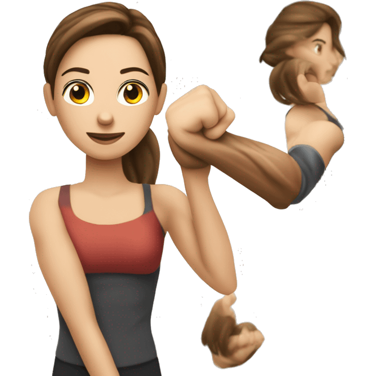 Woman arm muscles, fit Caucasian woman, brunette  emoji