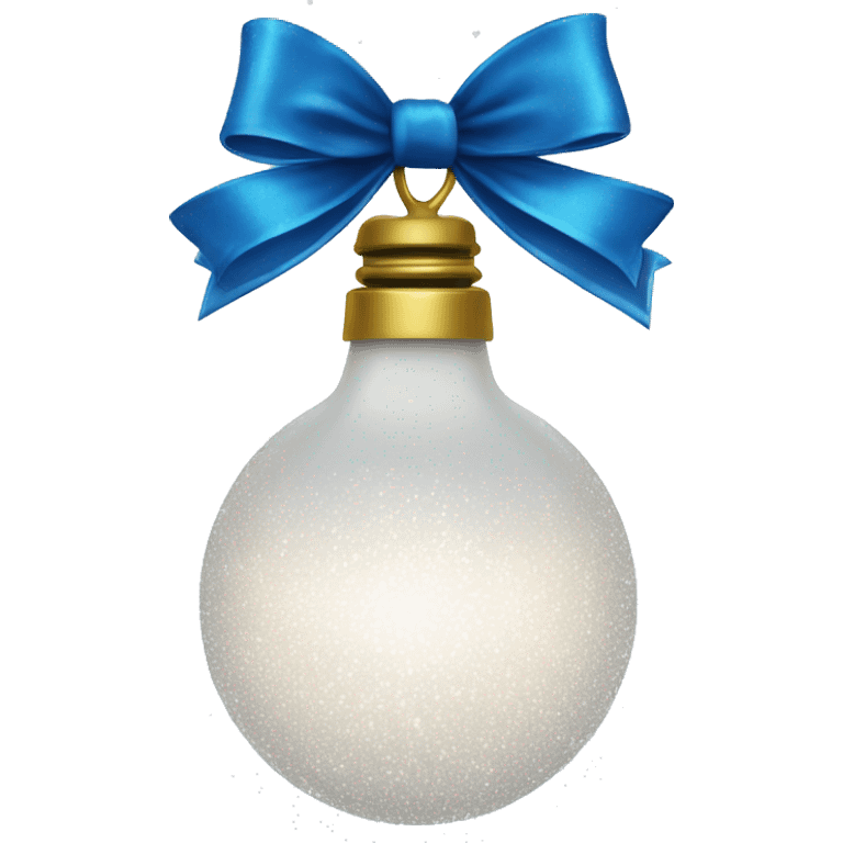 White sparkly christmas bulb with blue bow emoji