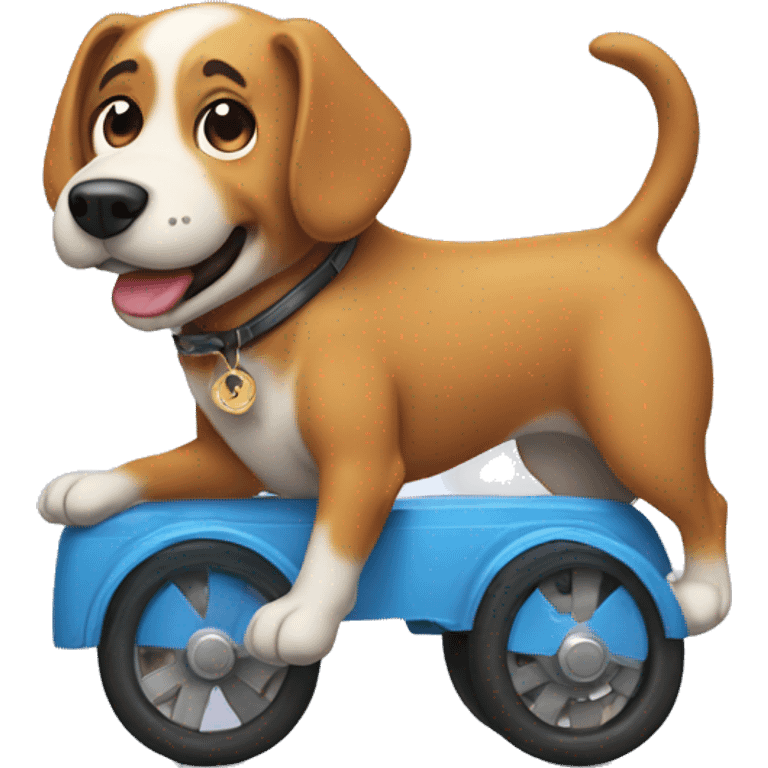 Dog on wheels farting emoji