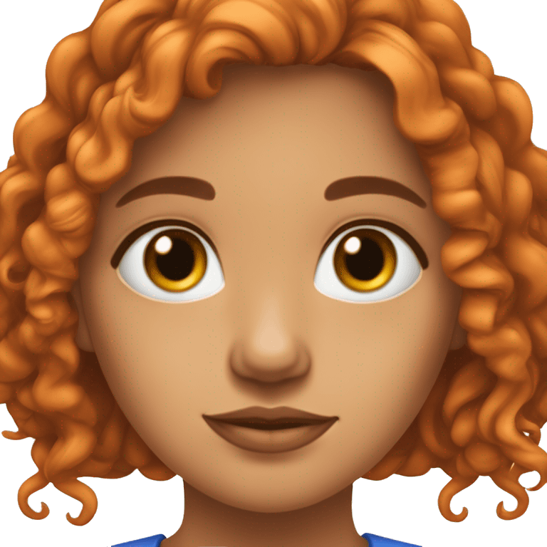 una chica con pelo naranja, pelo largo, con ojos azules y piel blanca y piercing nostril en la nariz emoji