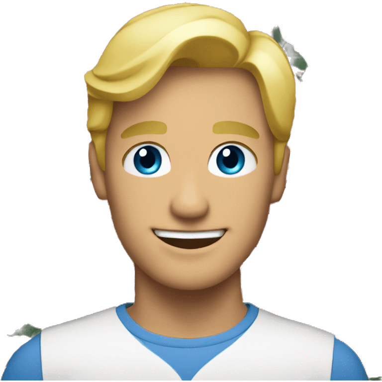 Handsome blonde blue eye man smiling with a bunch of roses emoji