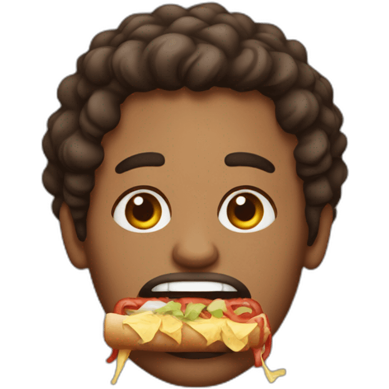 a brown skinned man, emaciated face with short curly hair eating a kebab emoji