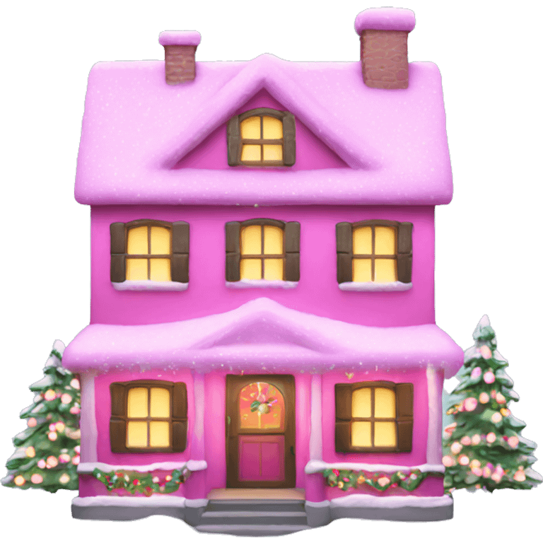 Pink lighted Christmas house  emoji