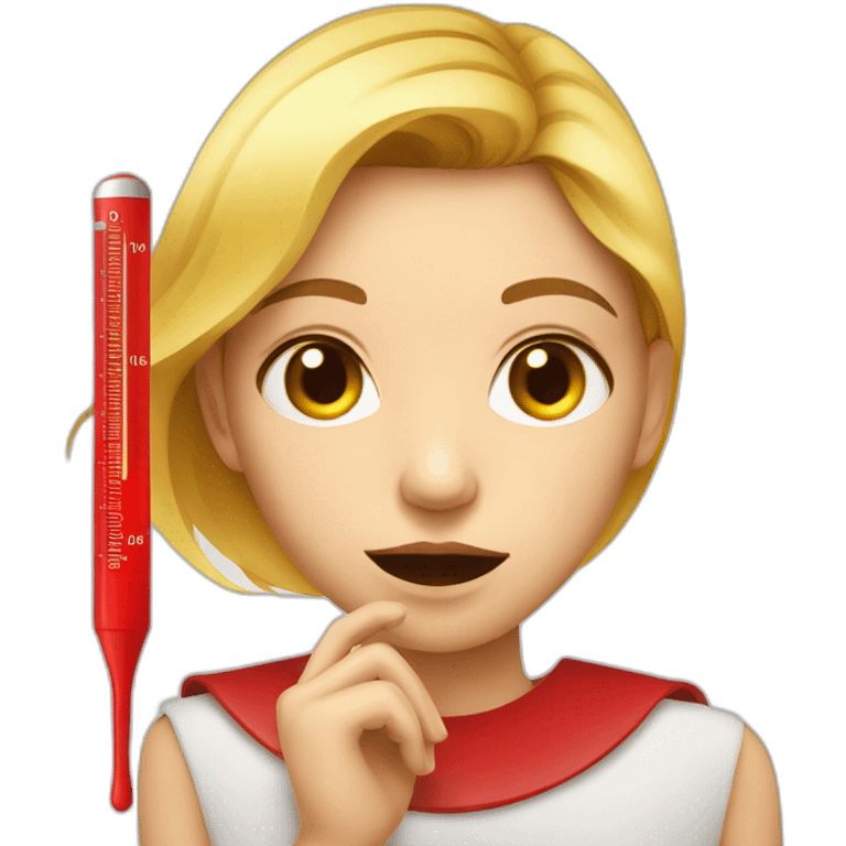 girl with red thermometer in mouth simple style emoji