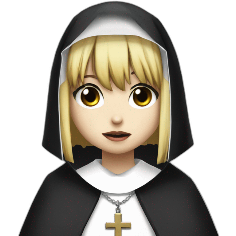 Misa Amane from death note half turn dressed as a nun crying and praying emoji