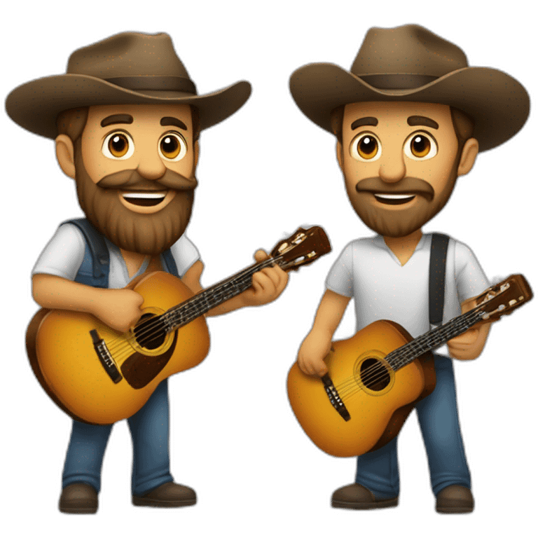 Dupla sertaneja de barba e um deles usando chapéu e segurando violão  emoji