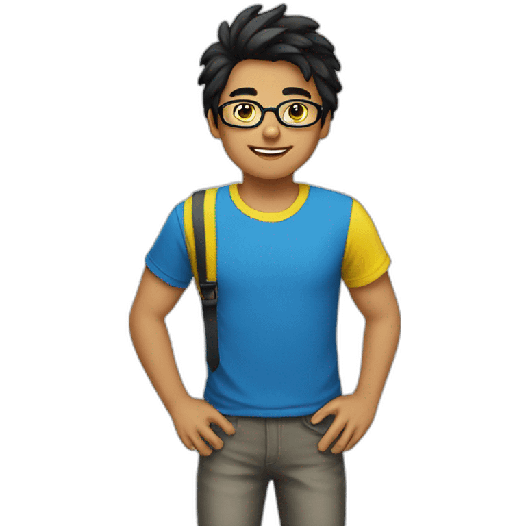 Boy with blue and yellow t-shirt and glasses and black hair emoji