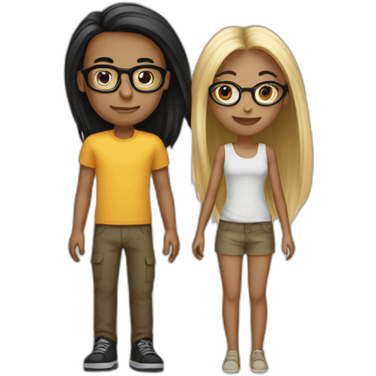 girl with bro2n long straight hair and black round glasses and bald boy emoji