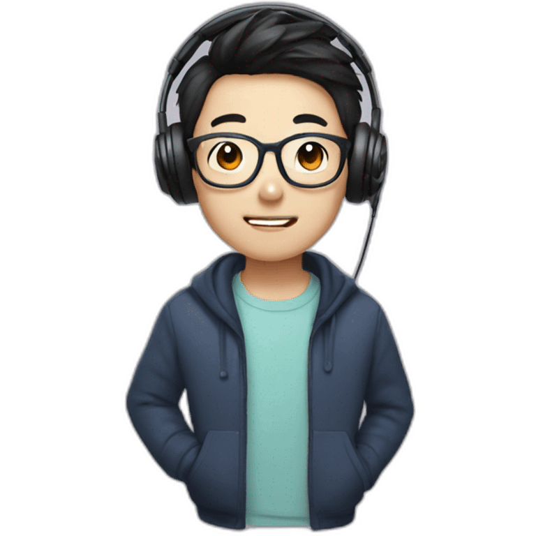 korean boy with a glasses wearing headphone emoji