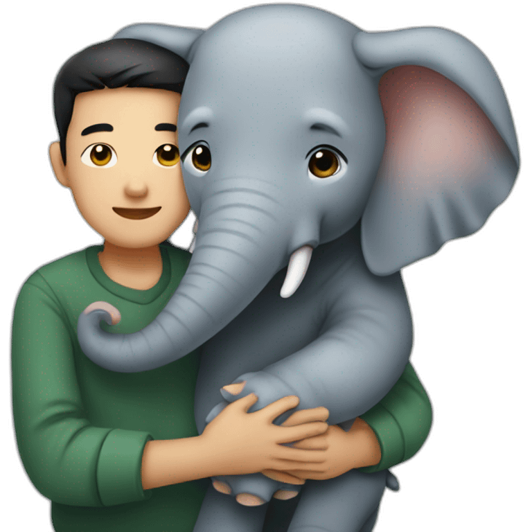 Asian man cuddling with an elephant emoji