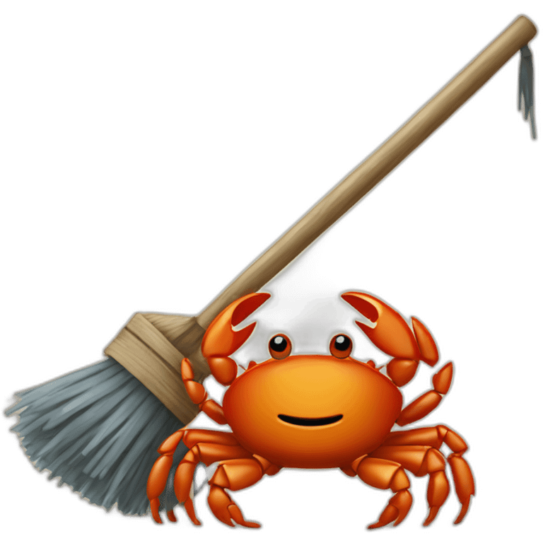 Rust mascot crab Ferris with broom cleaning rust emoji