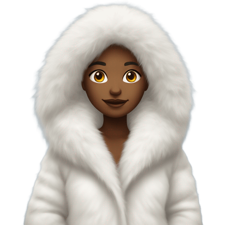 Girl in a extremely big fluffy oversized white fur coat with hood on. The fur is real and it’s very obvious big and fluffy  emoji