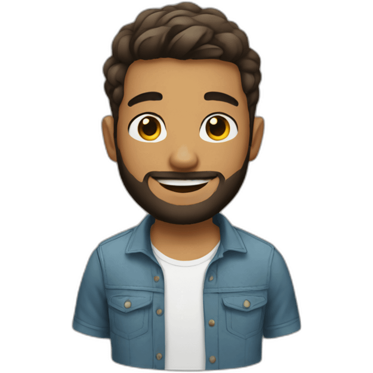 young man with tattoos, short hair, and a beard emoji