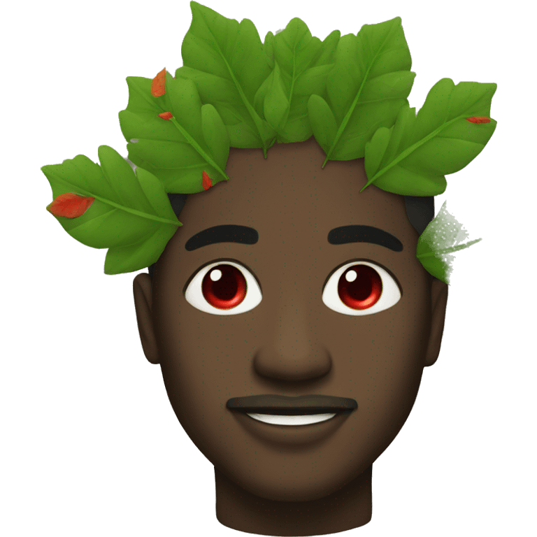 a black man with red eyes and green leaves around him emoji