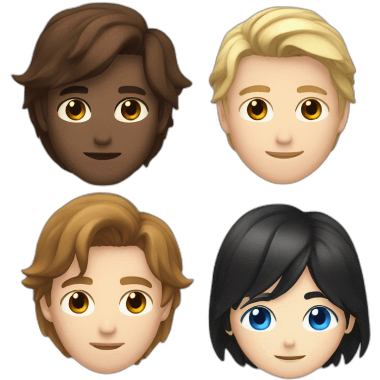 Gay couple one White French man with brown middle long hair with blue eyes one Japanese man with brown eyes and black middle long hair muscled  emoji