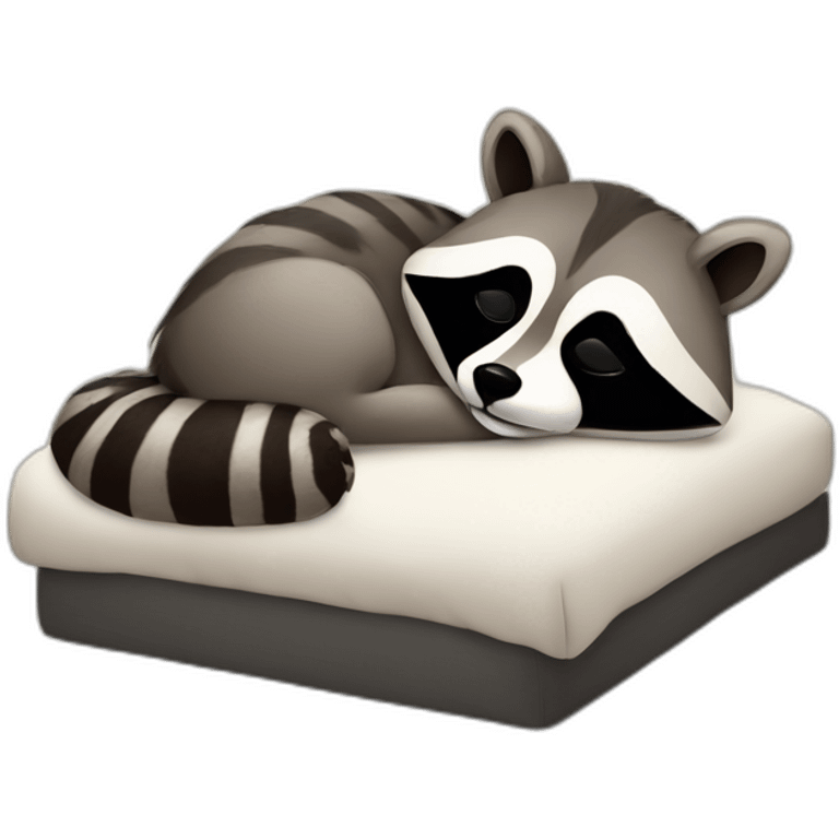 racoon with head on pillow sleeping on human bed emoji