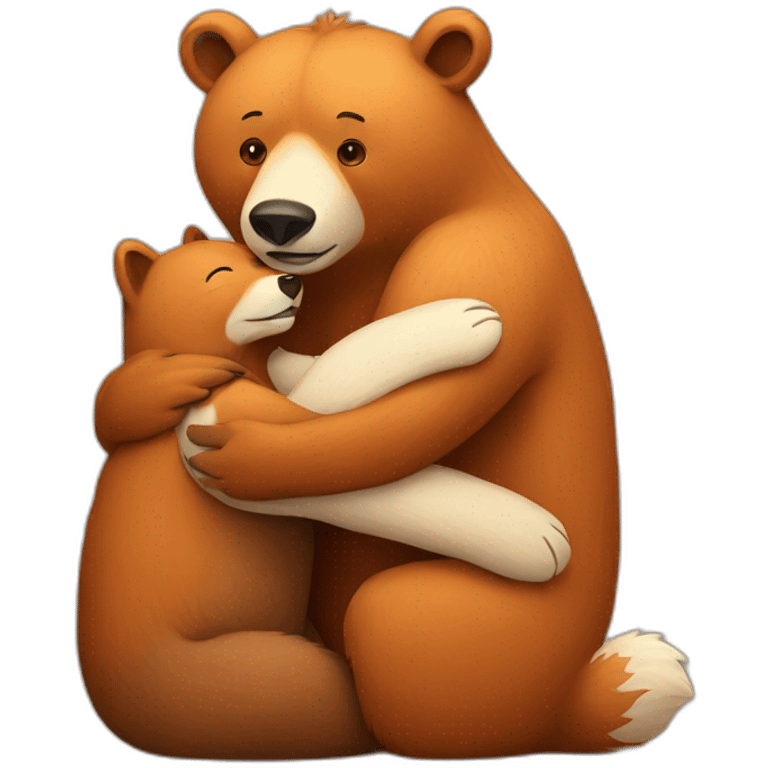 Bear strongly hugs a fox emoji