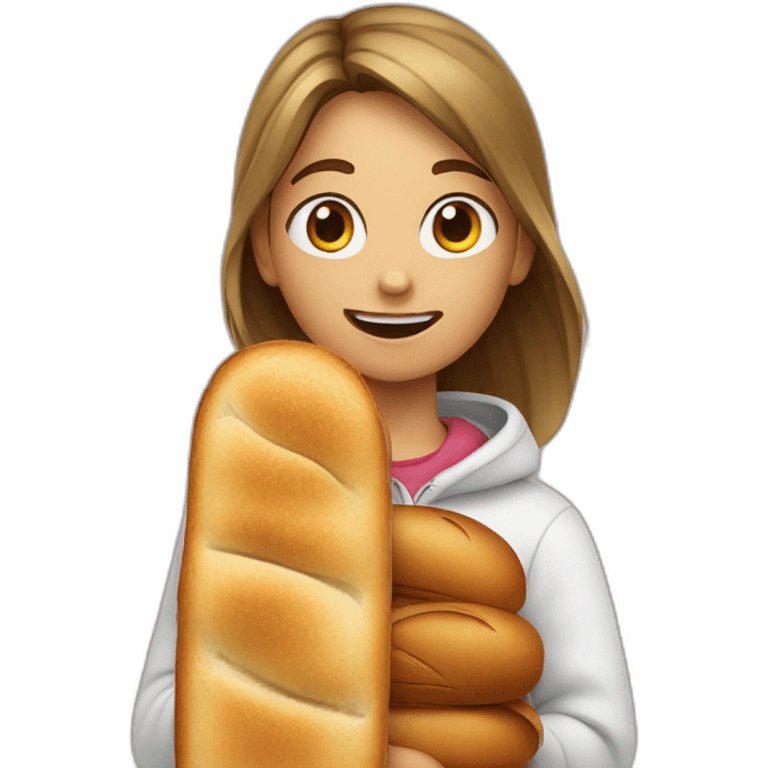 A girl snowboarding, while eating bread emoji