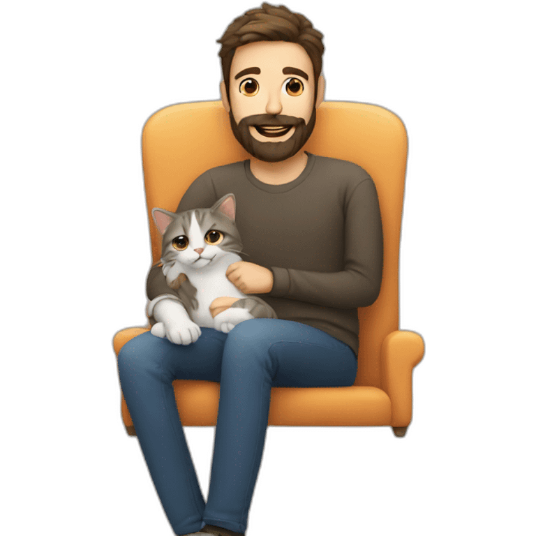 man with beard with cat on lap emoji