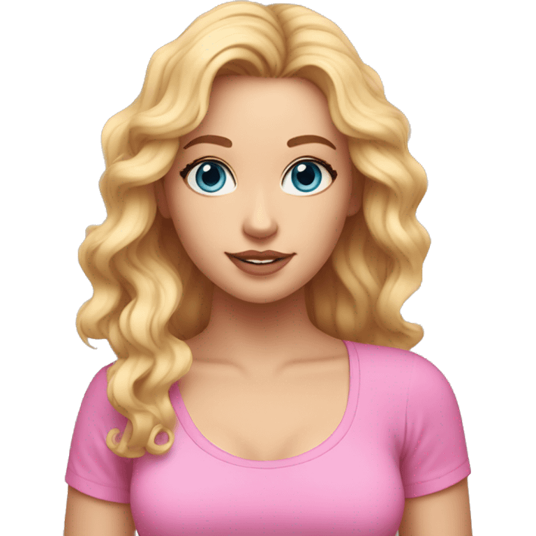 Cute woman with wavy blonde hair and blue eyes with a pink crop top emoji