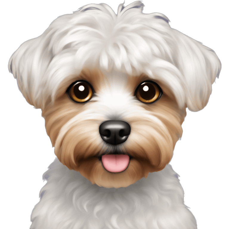 Yorki poo with black curly hair and white patch on chest emoji