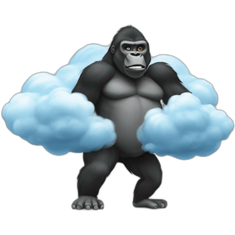 Gorilla body farting with medium cloud in the back emoji