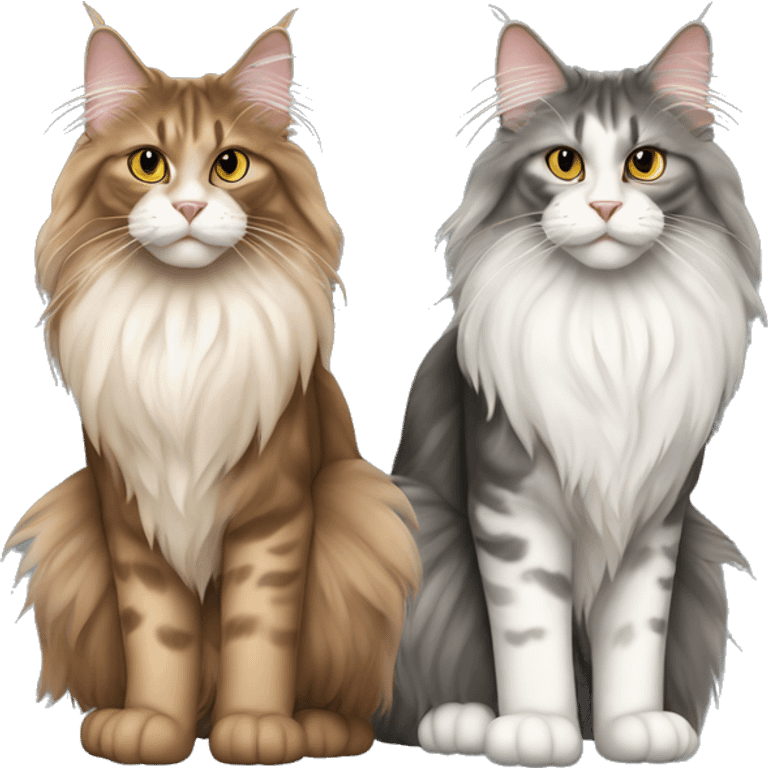 Two Maine coons of different colours and sizes full body emoji