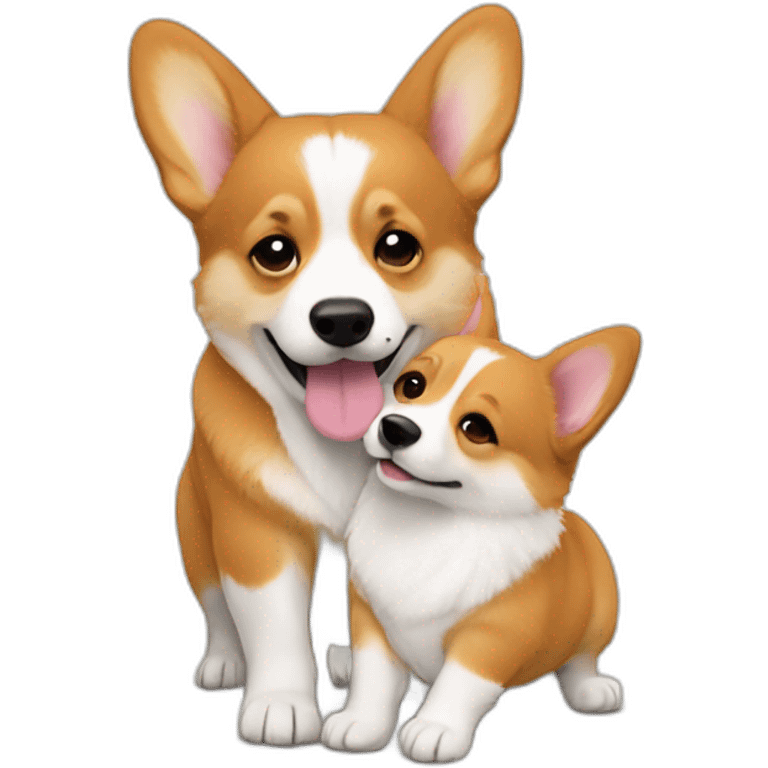 Corgi kissing a human baby emoji