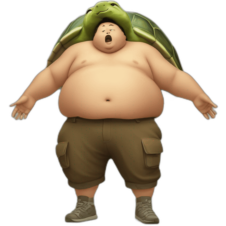 fat boy with a turtle shell laying on his back shell furiously screaming emoji