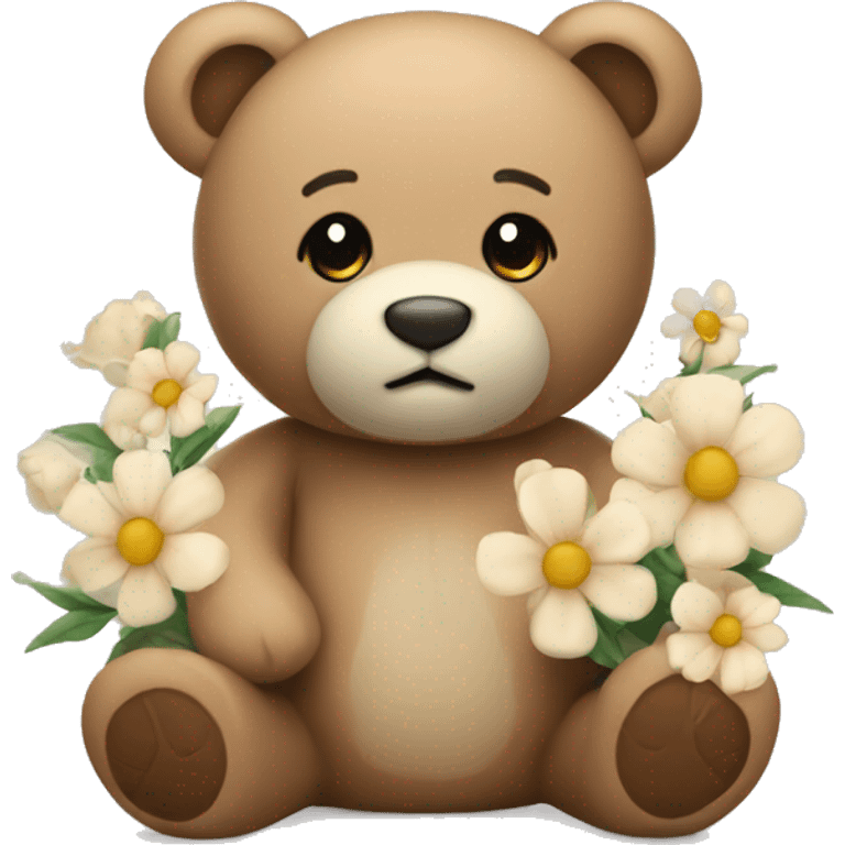 Teddy with beige flowers emoji