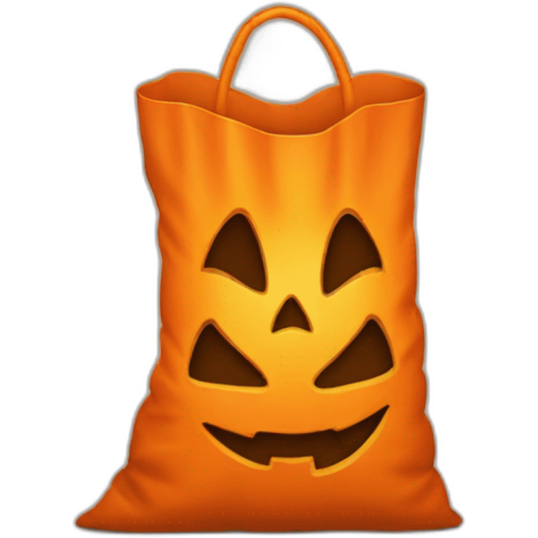 Orange Trick or treat bag with jack-o’-lantern face emoji