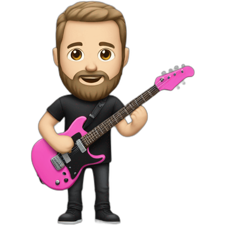 white man with beard and black t shirt and pink electric guitar emoji