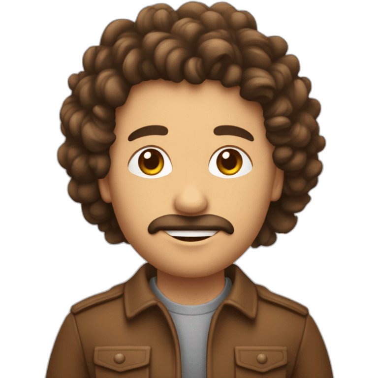 un mec brun avec des cheveux bouclé et rasé du coter emoji