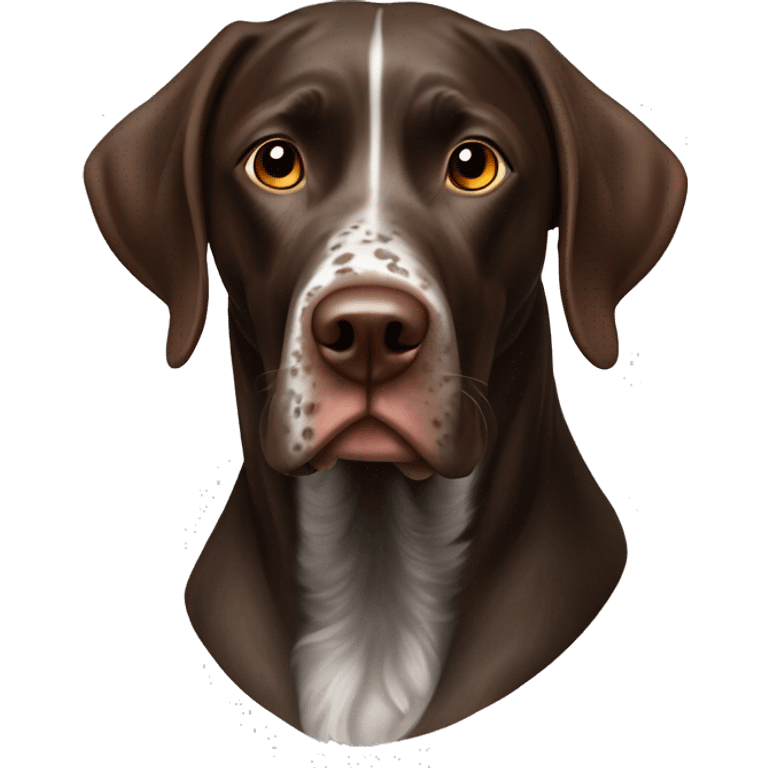 brown gsp dog French Pointer, dark brown roan with eyes, dark brown fur emoji