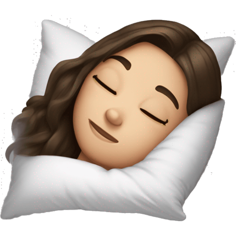 a brunette girl is lying on a pillow. the inscription good night is at the top emoji