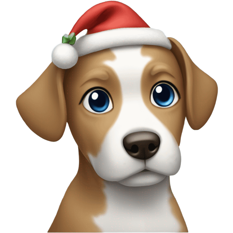 Shiatsu dog with girl with blue eyes and short hair wearing christmas hat  emoji