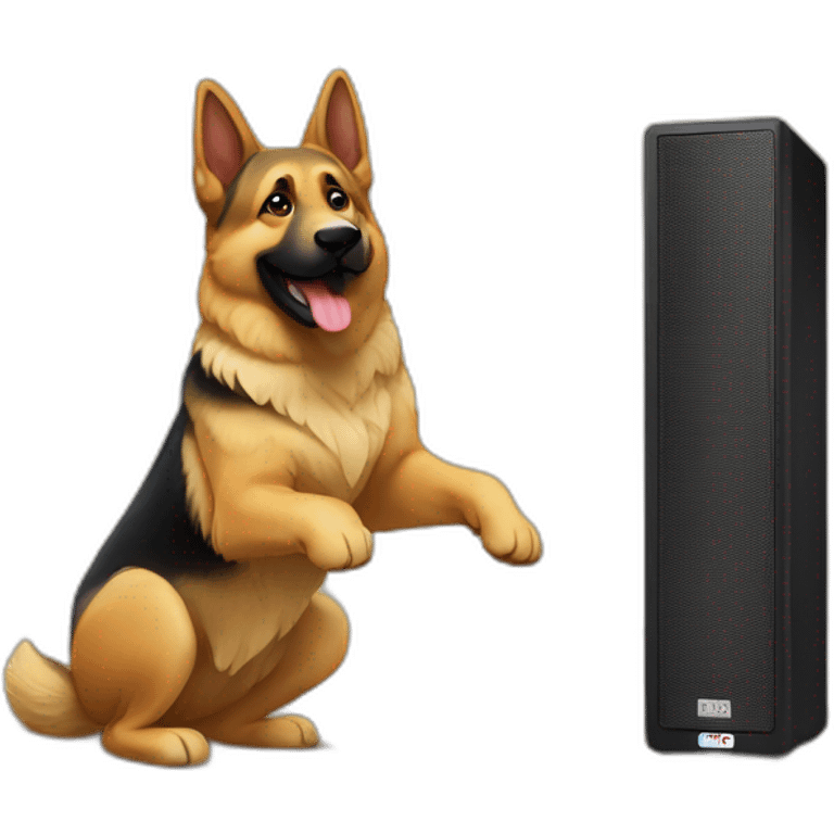 german shepherd dancing next to speaker emoji