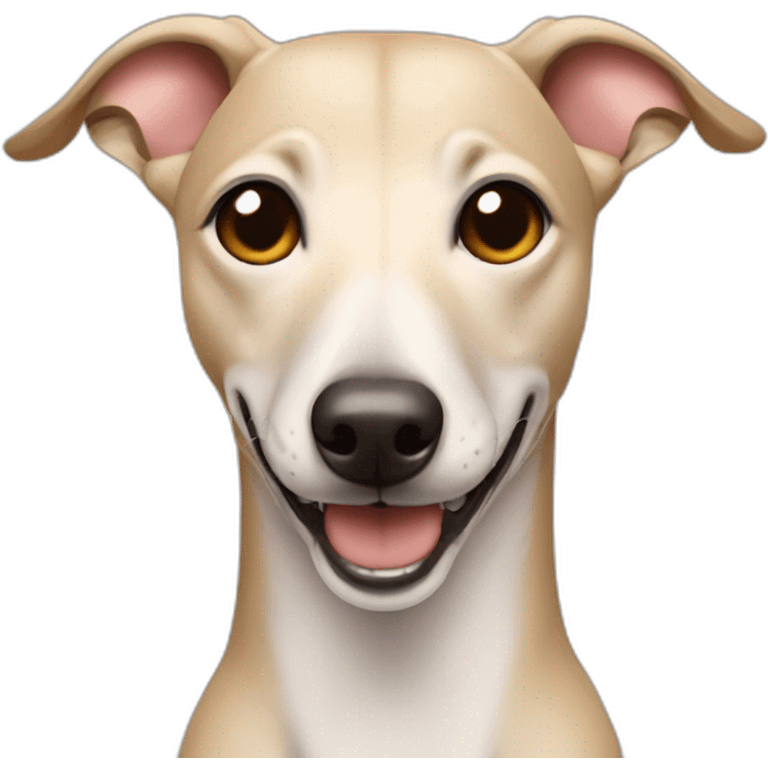 smiling face with heart eyes but it's a beige whippet's face emoji