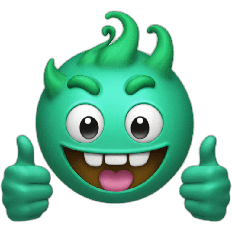 A small video game monster with a thumbs up to signify "GG" (Good Game). emoji