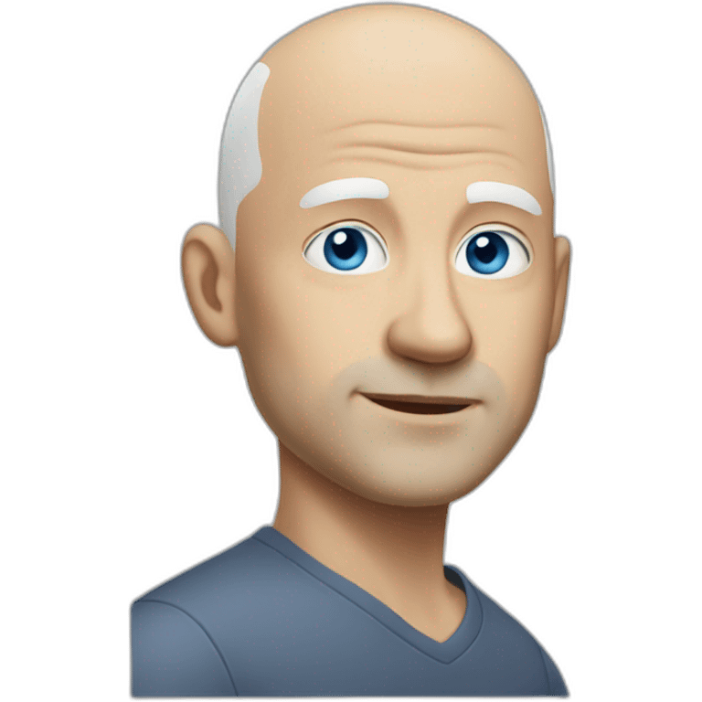 white bald man middle aged, blue eyes, sharp chin emoji