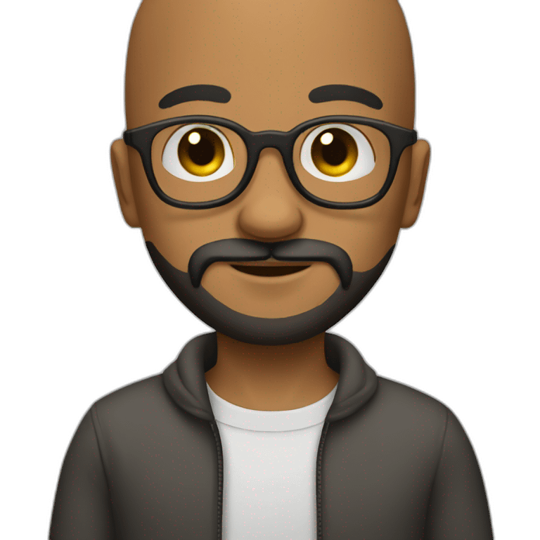 A bald young man with round glasses and a big black beard. emoji